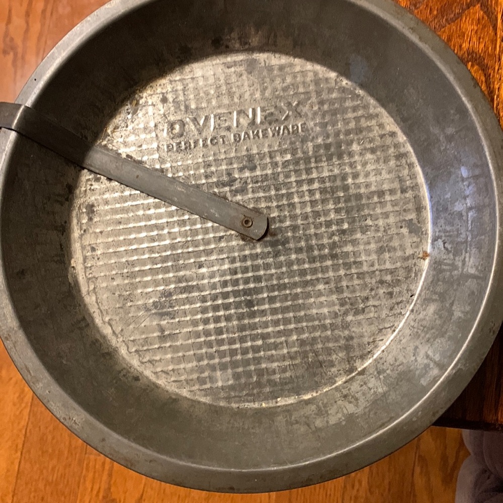 Vintage pie pans. One is Ovenex